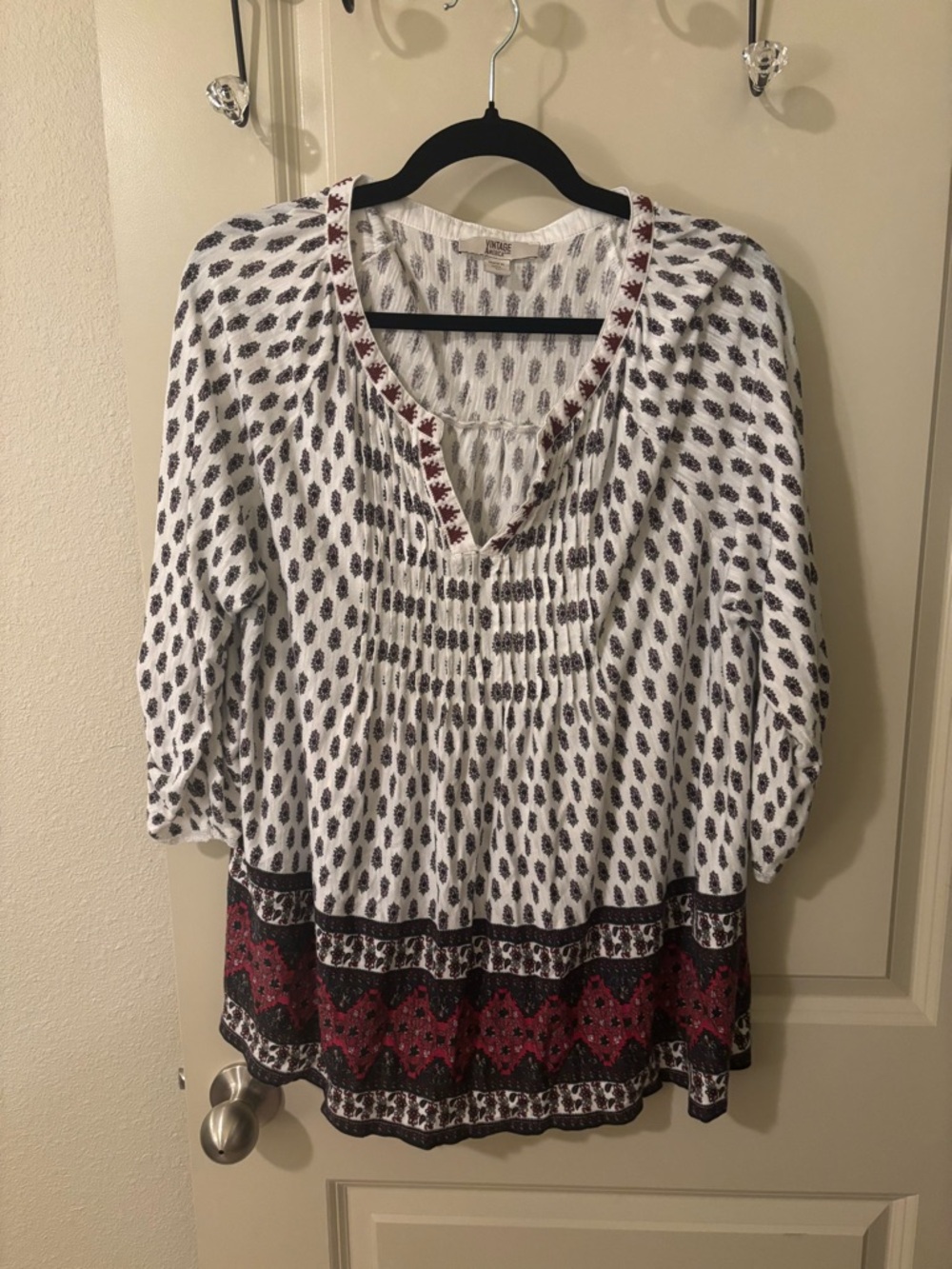 Vintage America Boho Printed Peasant Top - 1X - Cottagecore, coastal cowgirl